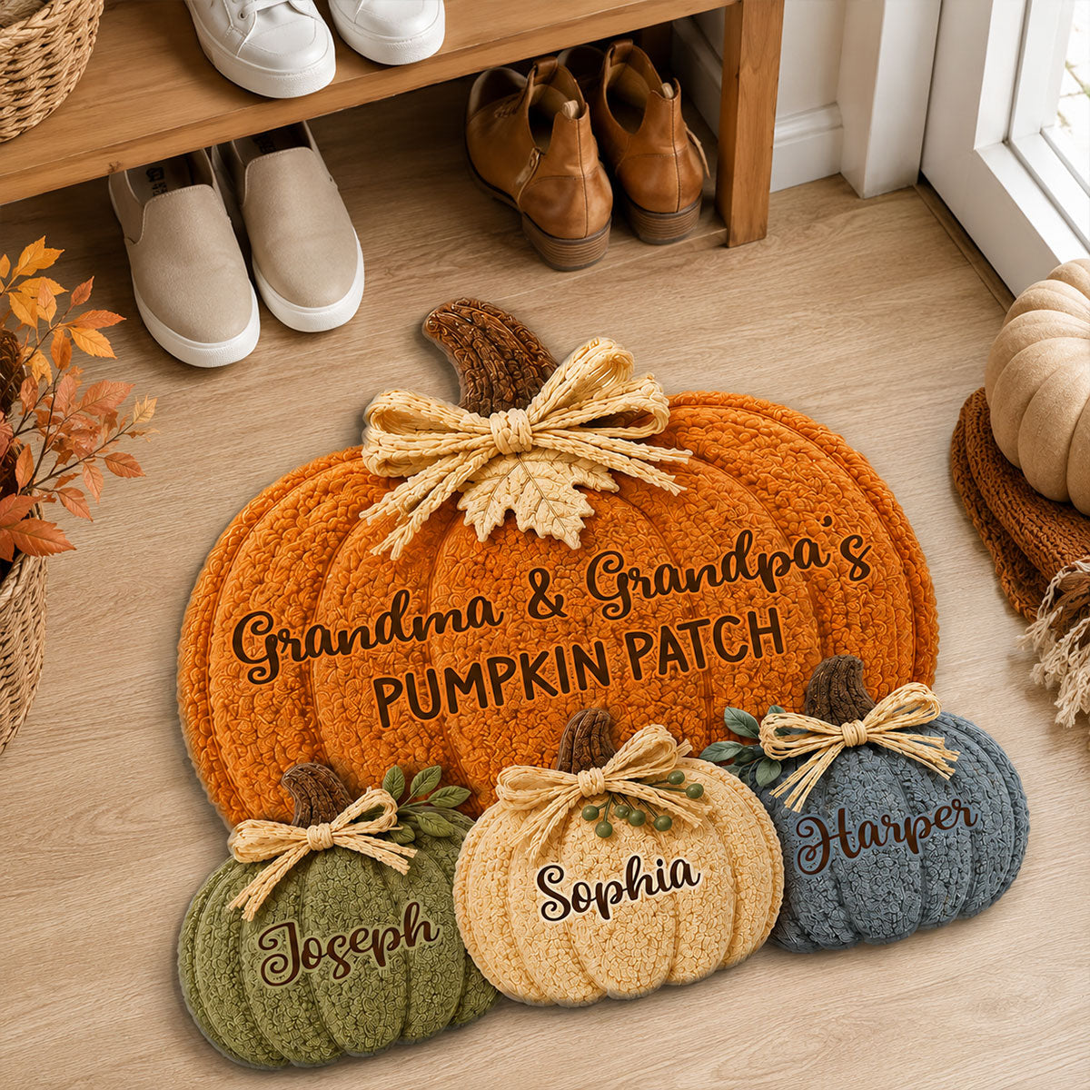 Grandma & Grandpa's Pumpkin Patch - Personalized Doormat - Fall Season Decor For Grandparents