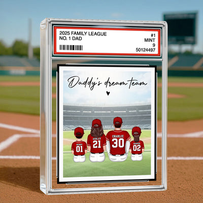 Baseball No. 1 Dad Man & Kids Sitting Trading Card Style - Personalized Acrylic Block Plaque