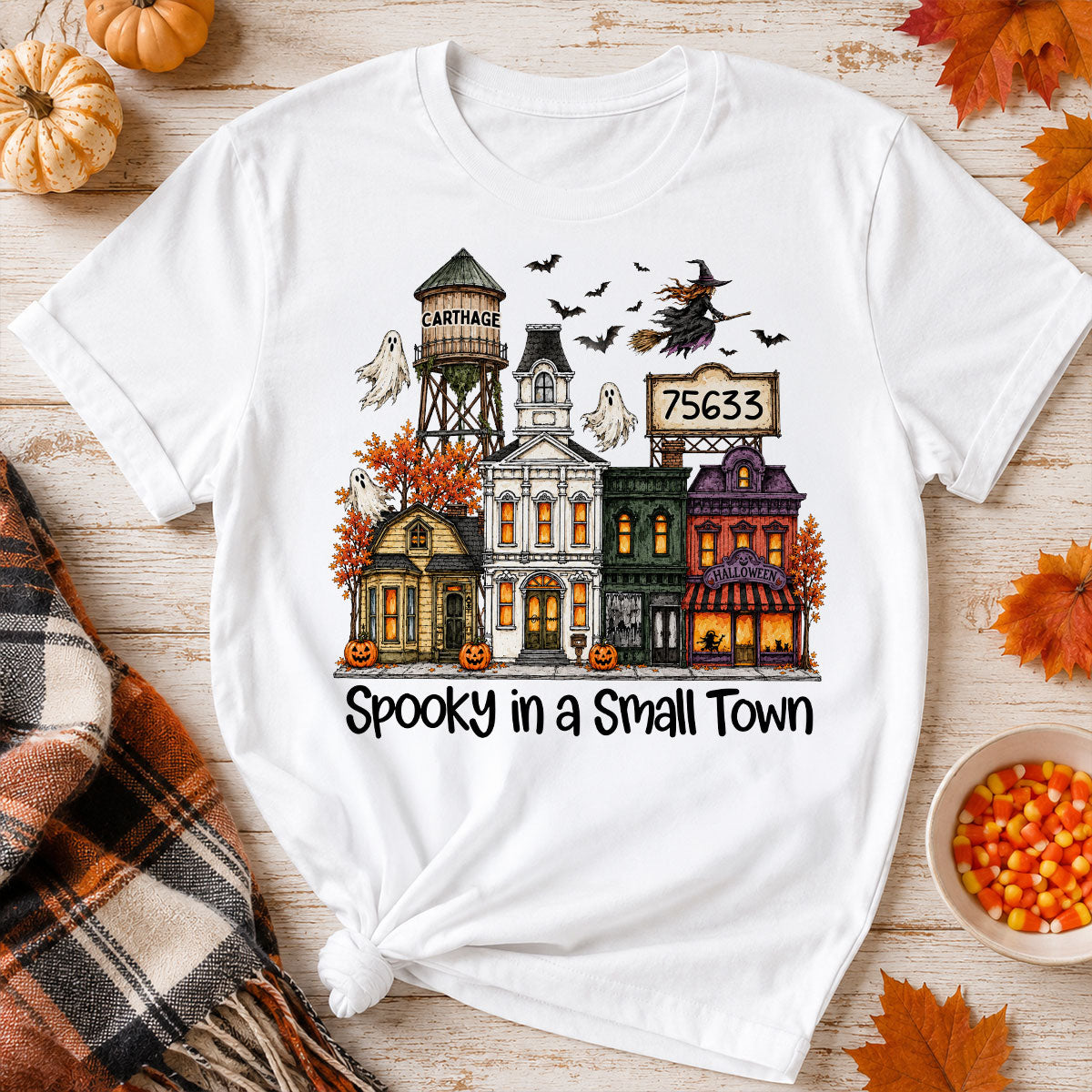 Custom Town Name & Zip Code Halloween Town - Personalized Shirt - Spooky Village Fall