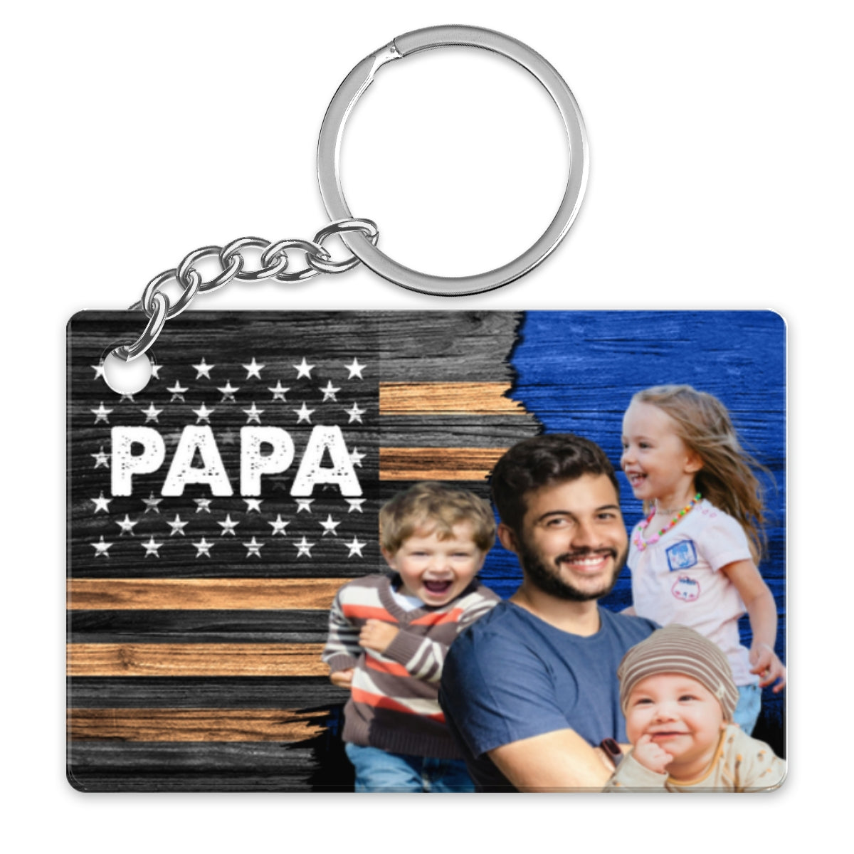 Nation Flag Father‘s Day Gift For Husband Dad Grandpa Photo Inserted Personalized Wooden Keychain