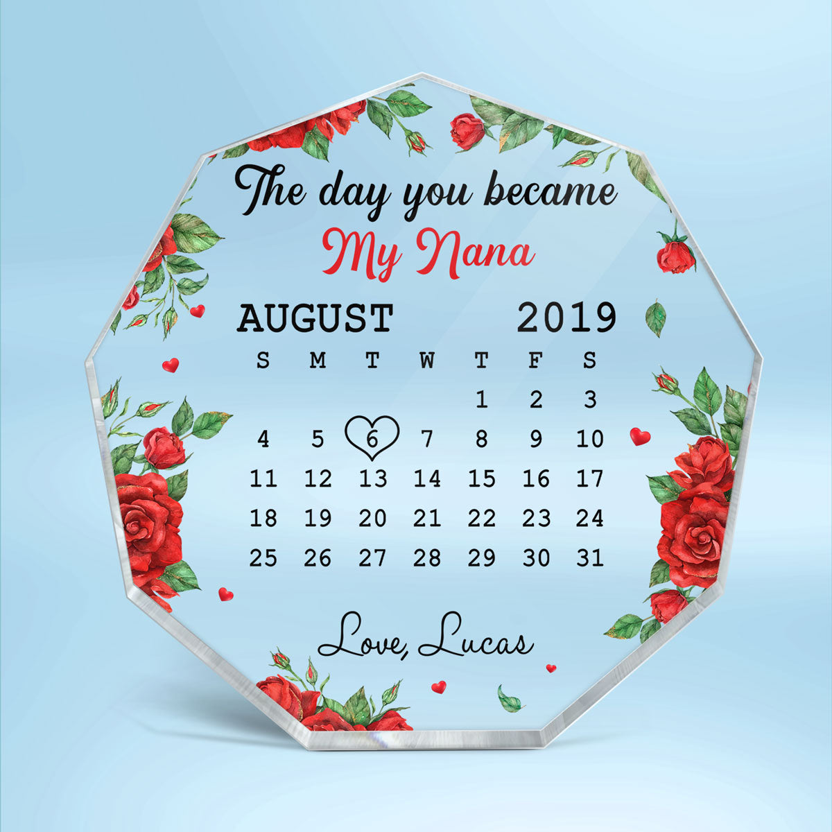 The Day You Became My Mommy Red Rose Personalized Nonagon Plaque