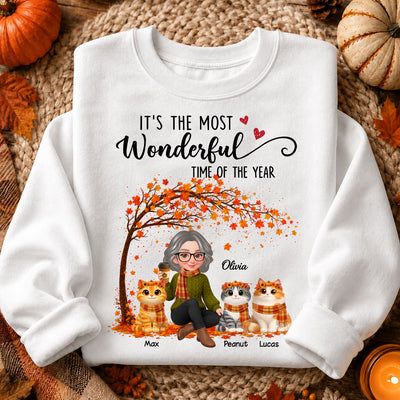 Most Wonderful Time of the Year Cute Cats - Personalized Shirt - Trendy Fall Tee for Cat Moms