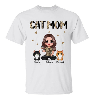 Half Leopard Cat Mom Doll Woman Sitting With Watercolor Cute Cats Personalized Shirt