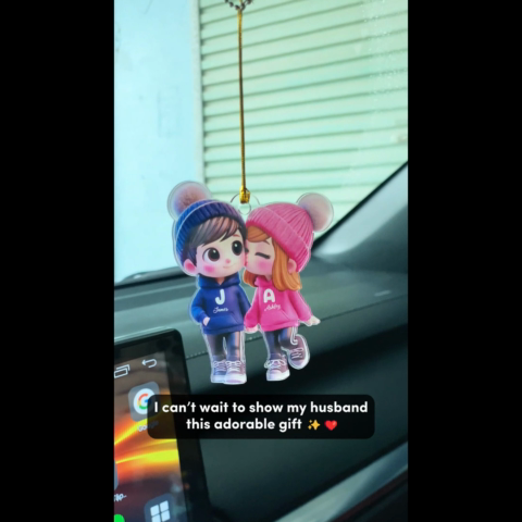 3D Effect Cute Cartoon Couple Walking - Personalized Acrylic Car Hanger - Unique Valentine's Day Gift For Him, Gift For Her
