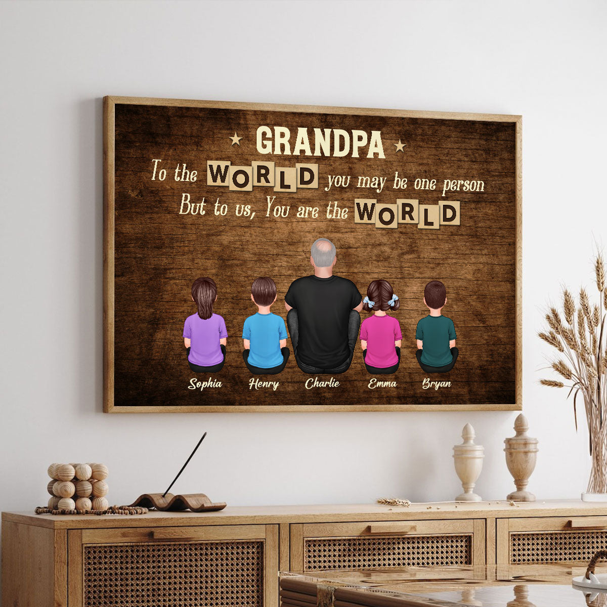 Grandpa To Us You Are The World Personalized Poster, Gift For Grandpa