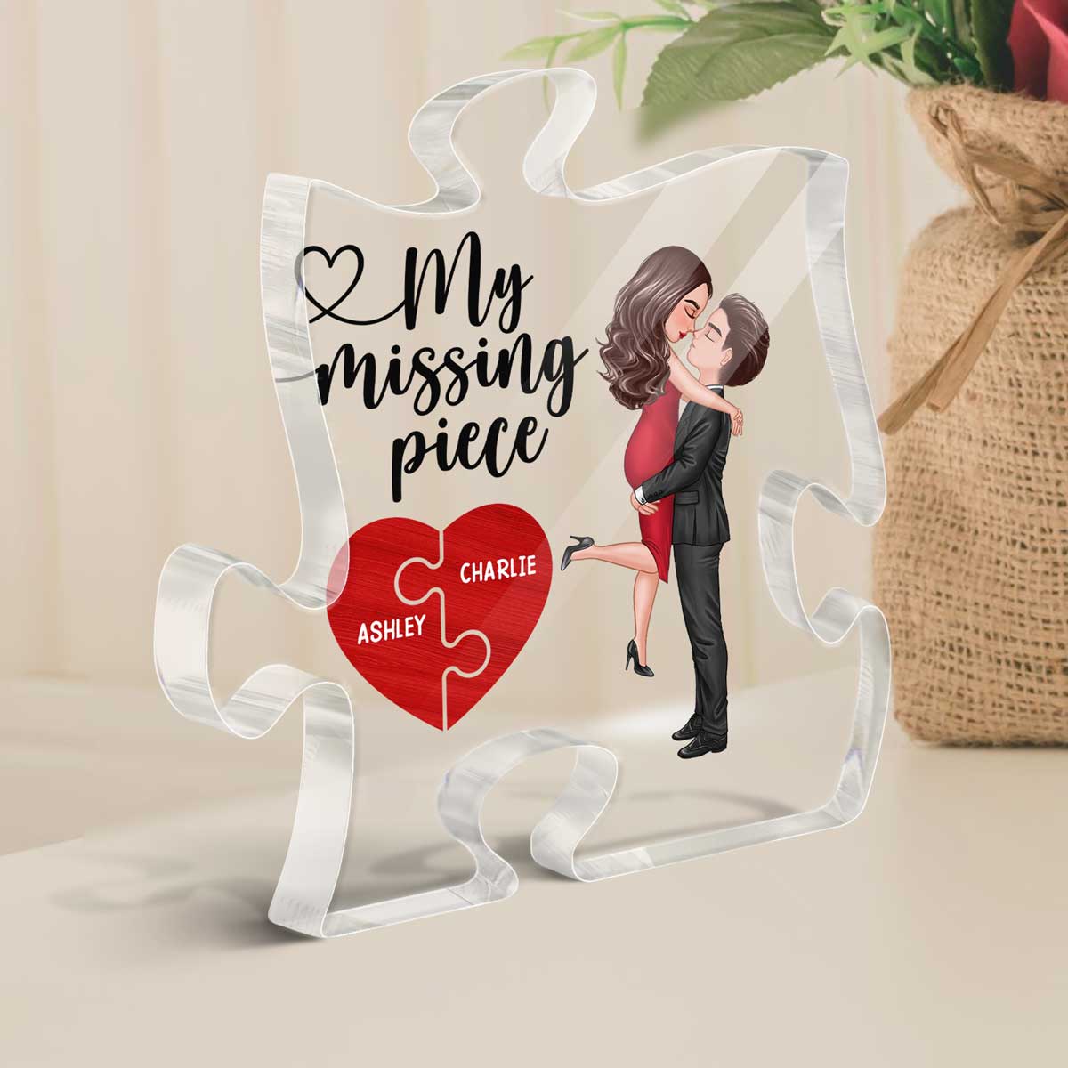 My Missing Piece Couple Hugging Kissing Valentine‘s Day Gift Personalized Puzzle Shaped Acrylic Plaque