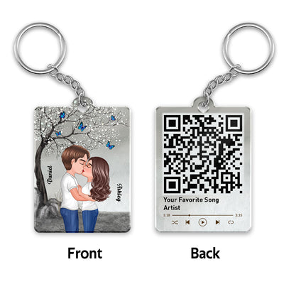 Couple Kissing Under Blossom Tree Favorite Song QR Code Personalized Acrylic Keychain