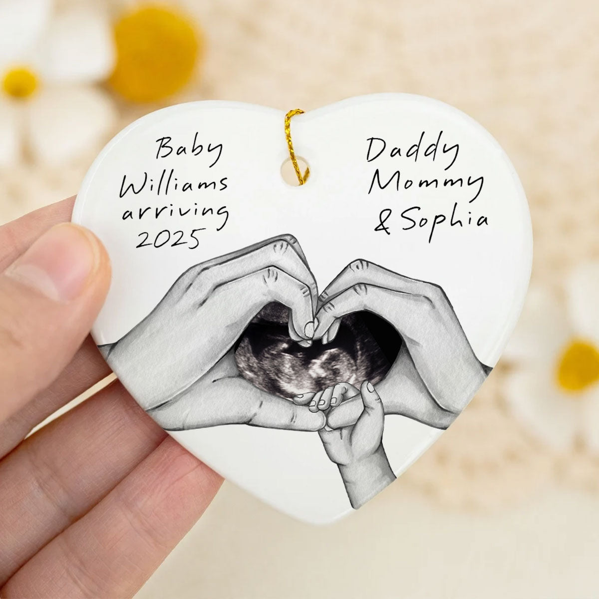 Pregnancy Baby Bump Christmas Tree Decoration, Last Christmas as a Family of 3, Baby Scan Photo Ceramic Ornament, Baby Arriving Next Year