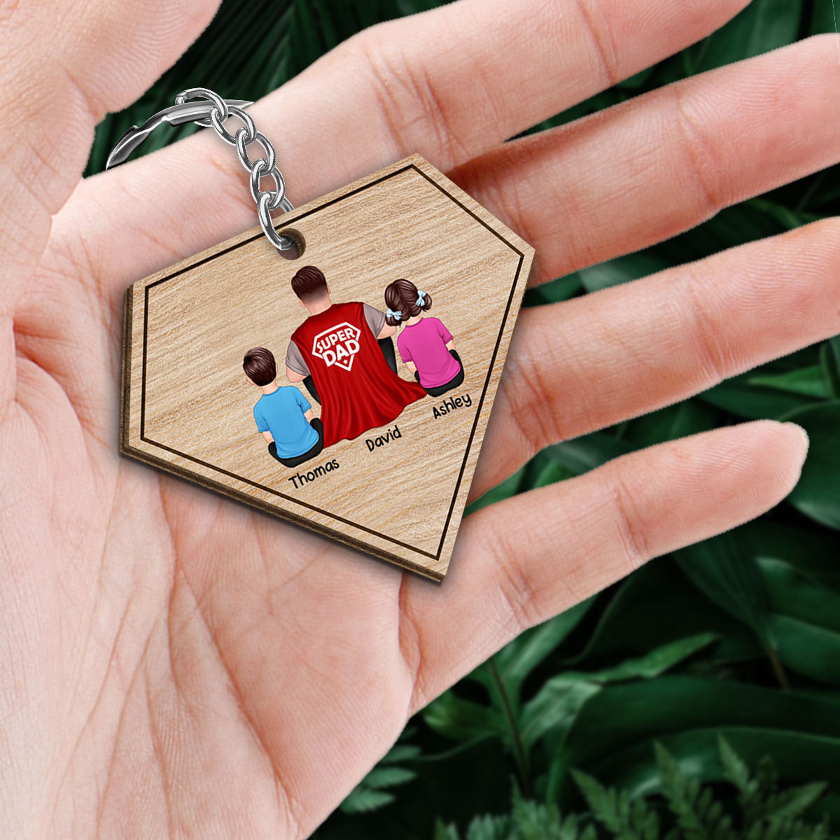 Super Dad Personalized Wooden Keychain