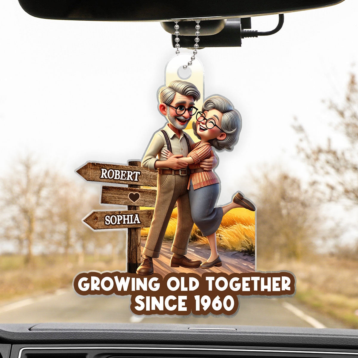 Growing Old Together With Santa And Vintage Car, Personalized Custom Acrylic Ornament, Gift For Couples And Grandparents