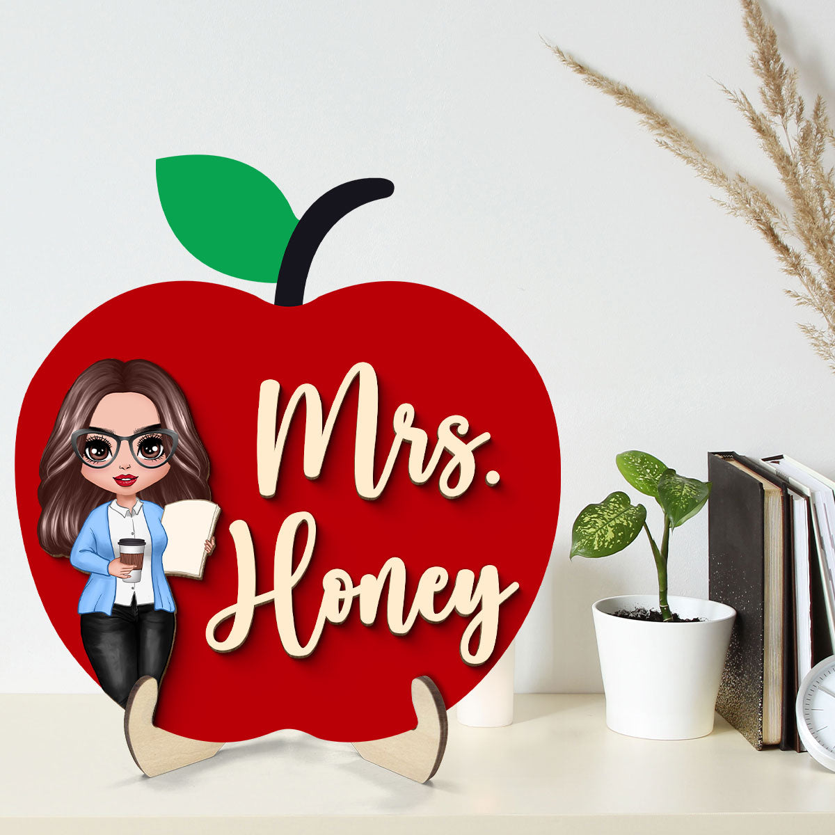 Teacher Apple Personalized 2-Layer Wooden Plaque, Gift For Teacher, Office Decor