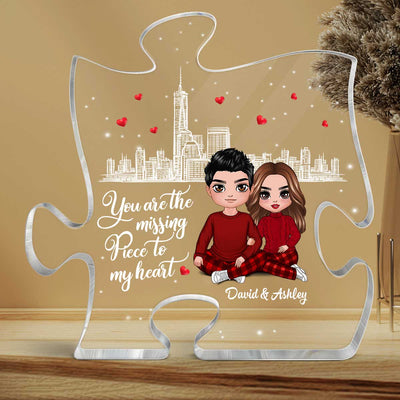 The Missing Piece To My Heart Doll Couple Sitting Embracing Personalized Puzzle Acrylic Plaque