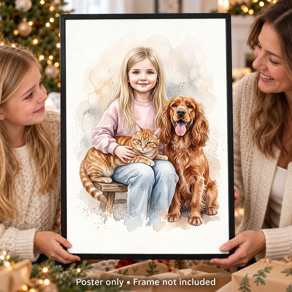 Add Deceased Pet to Photo, Merge Multiple Pictures - Personalized Poster - Custom Dog Cat Memorial Portrait, Sympathy Gift