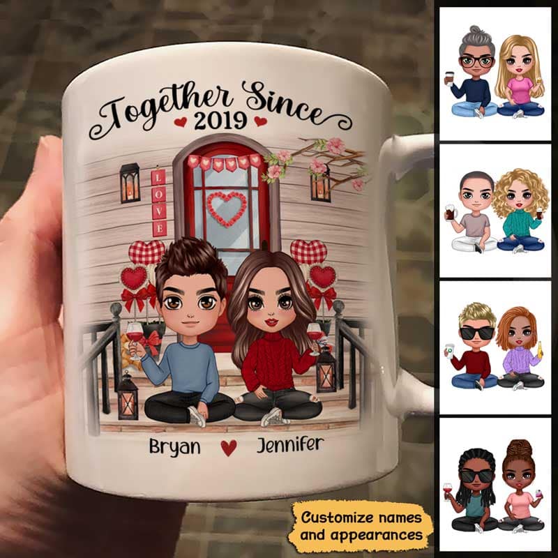 Doll Couple Sitting Front Porch Personalized Mug