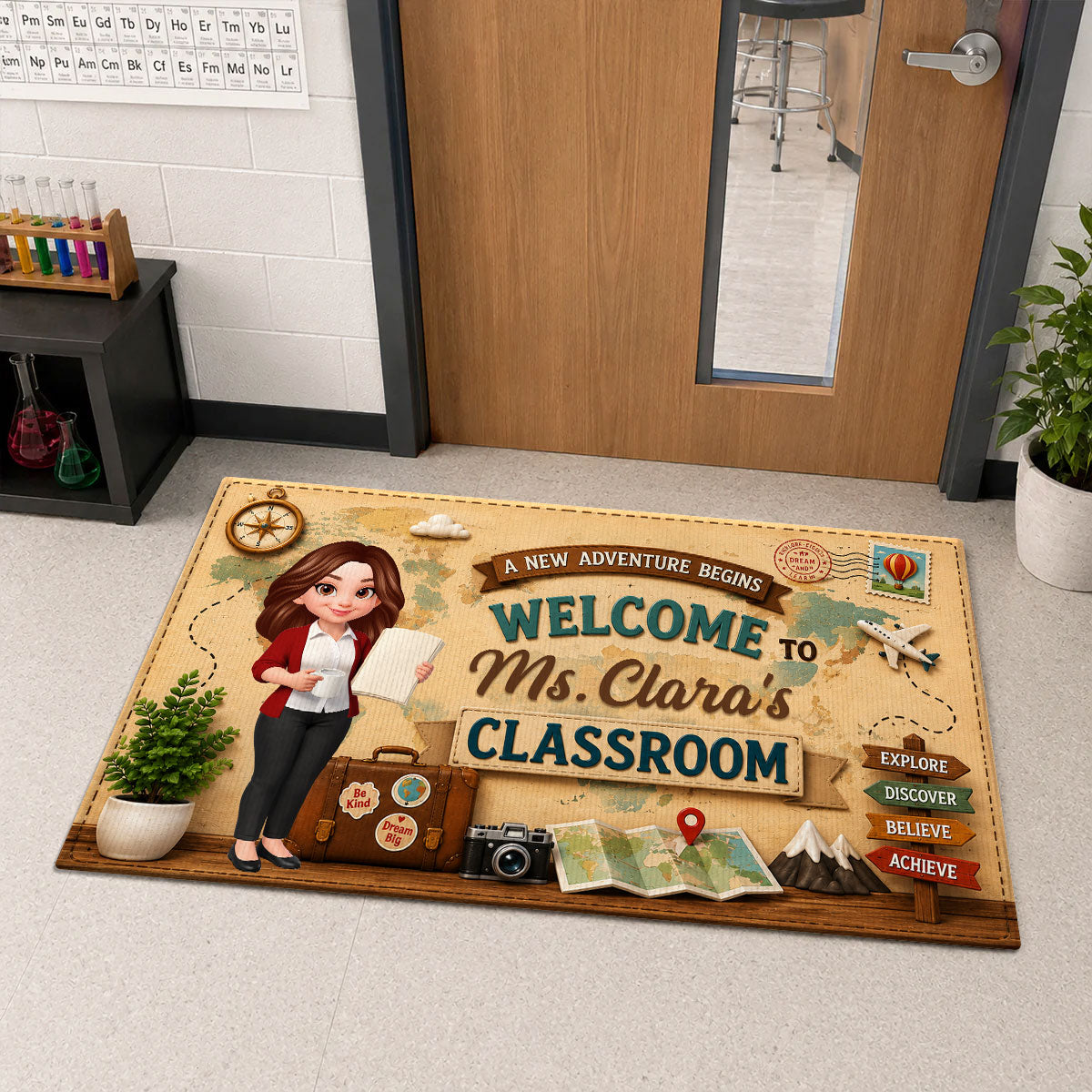 A New Adventure Begins Teacher Classroom - Personalized Doormat - Back To School Gift For Teacher, Classroom Decor