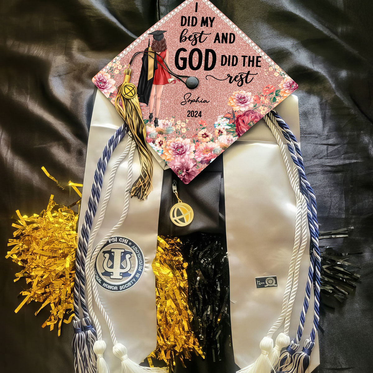 I Did My Best God Did The Rest Personalized Printed Graduation Cap Topper, Graduation Gift