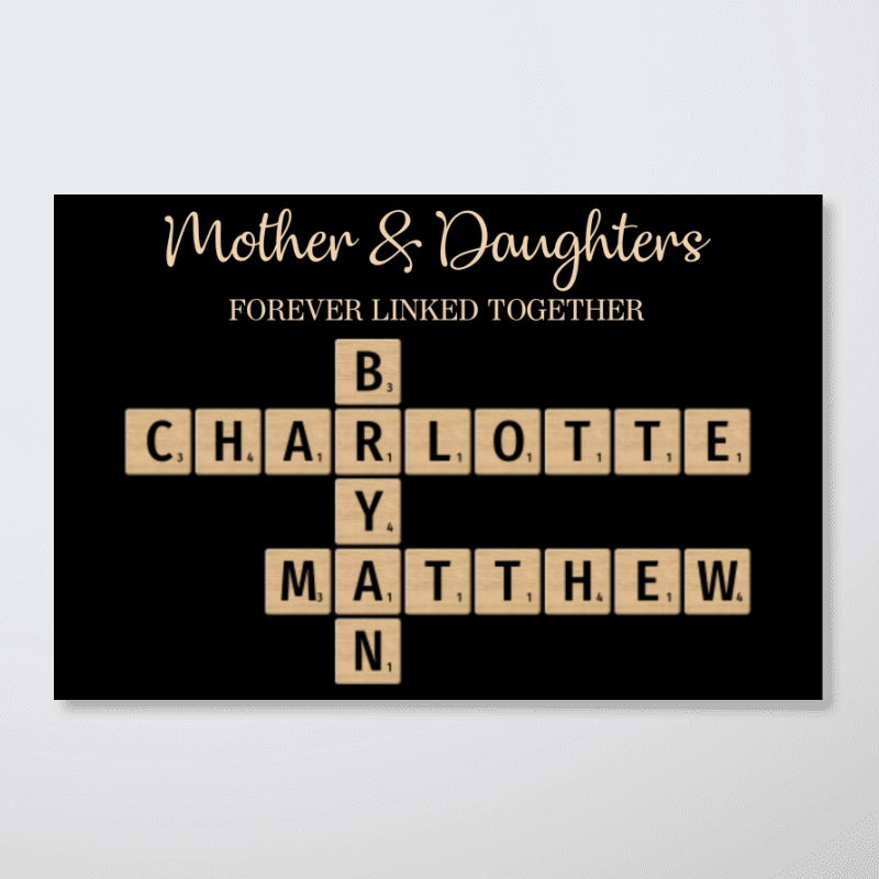 Mom & Dad & Sons & Daughters Forever Linked Together Puzzle Crossword Personalized Poster, Gift For Family
