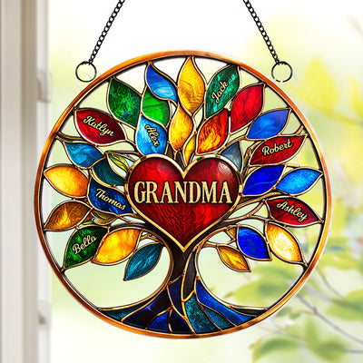 Grandma Colorful Tree Of Life - Personalized Suncatcher Ornament - Mother's Day Gift For Grandma, Mom, Wife