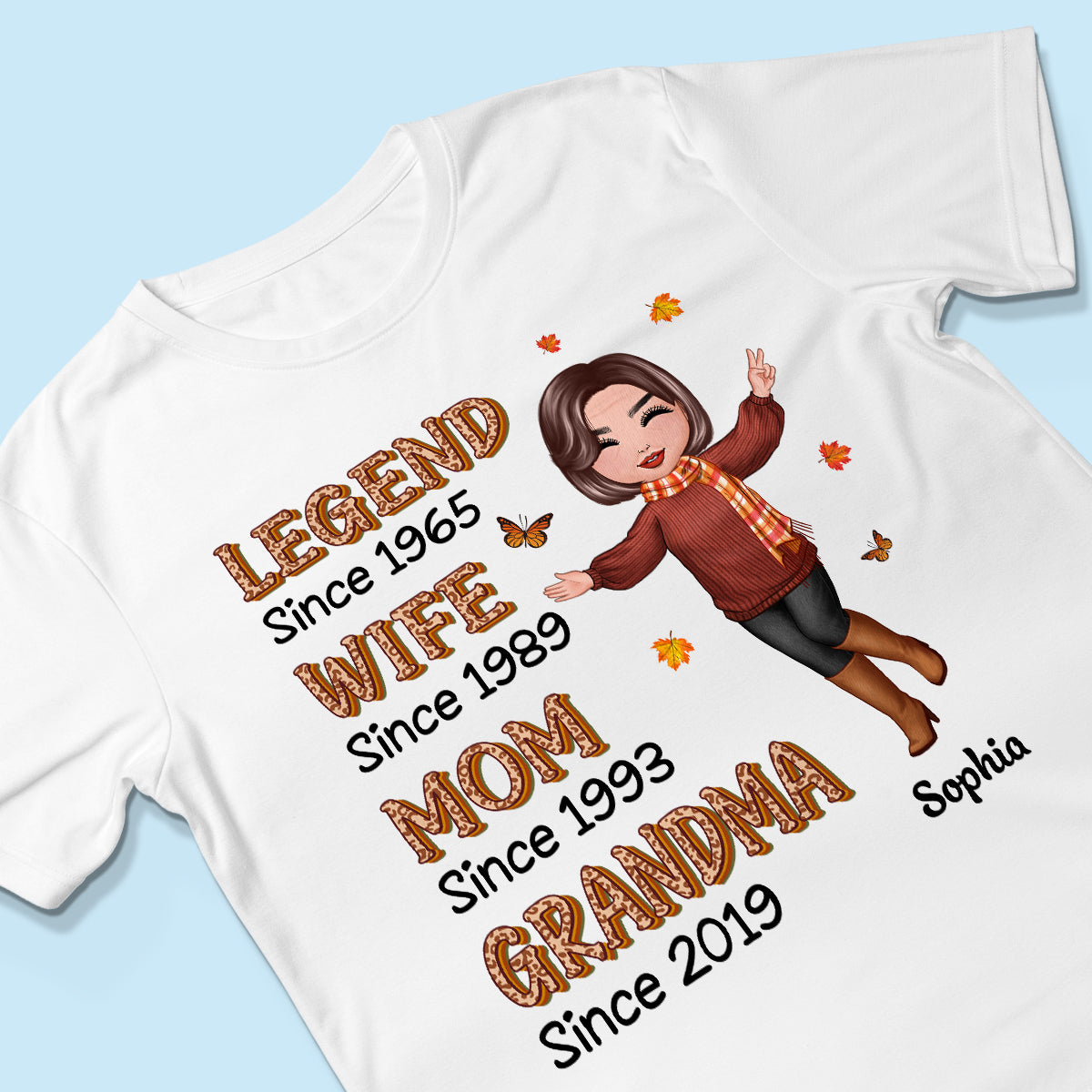 Fall Season Half Leopard Happy Doll Woman Legend Wife Mom Grandma Personalized Shirt