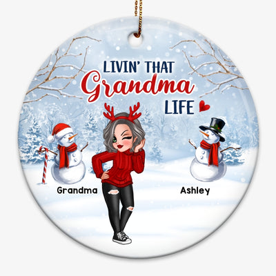 Livin‘ That Grandma Life With Grandkids Christmas Personalized Circle Ornament