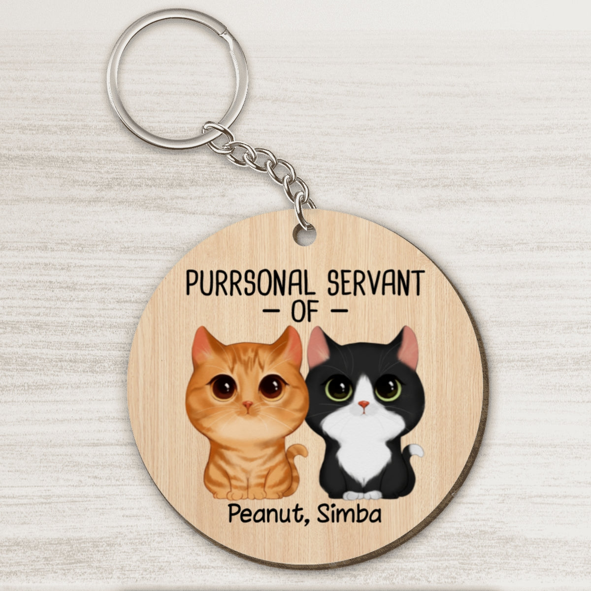 Purrsonal Servant Of Watercolor Cute Cats Personalized Wooden Keychain