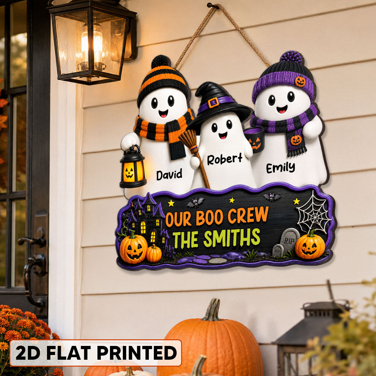 Cute Halloween Family Boo Crew - Personalized Wood Sign - Halloween Decoration For Family