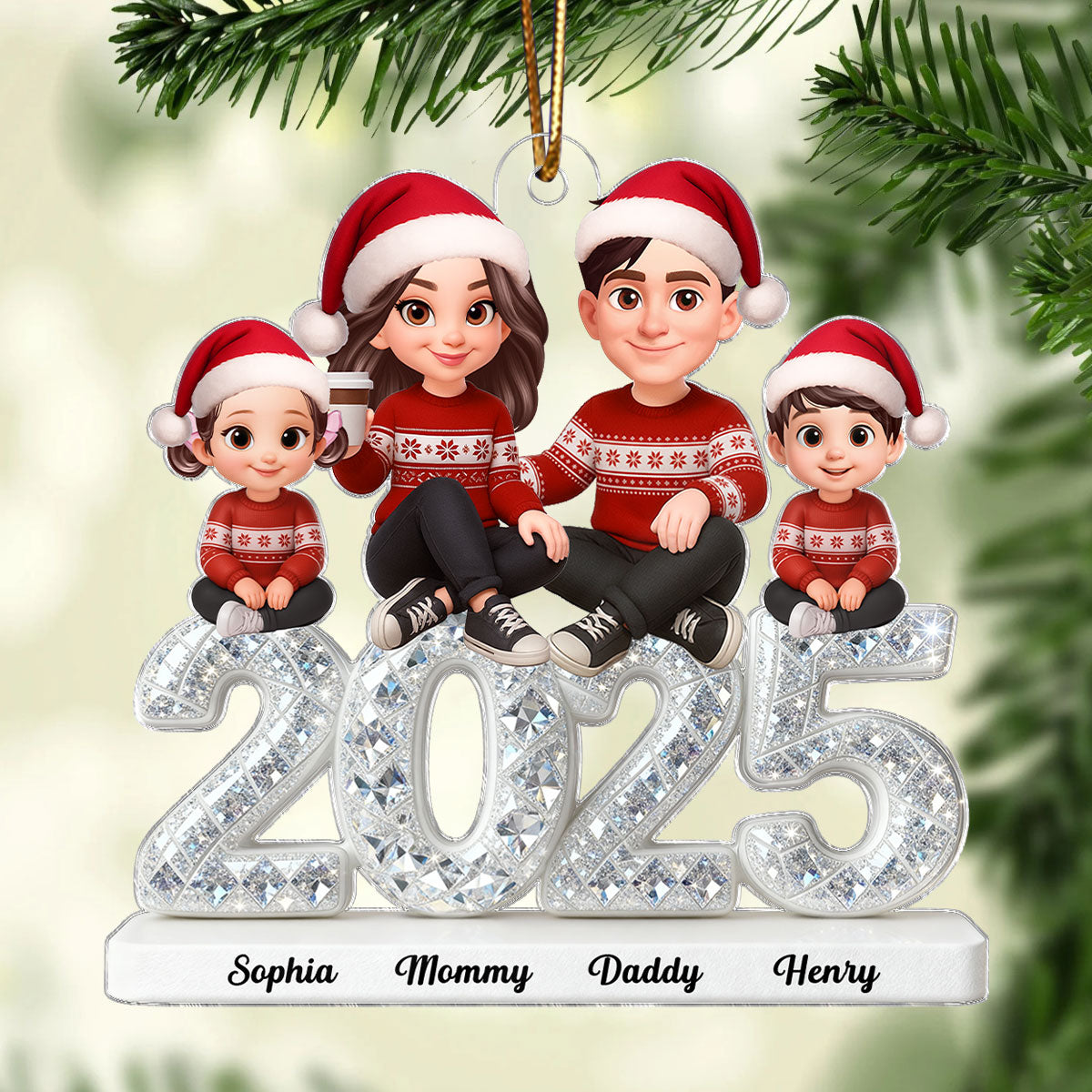 3D Shining Effect Christmas Family- Personalized Acrylic Ornament
