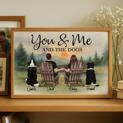 Retro Vintage Mountain Landscape Couple You Me And The Dogs Cats Personalized Poster| Heartfelt Gift For Dogs Lovers, Cats Lovers
