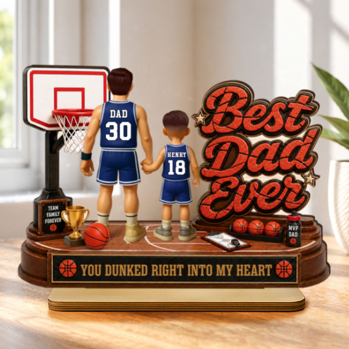 Best Basketball Dad Ever Dunked Right Into Our Hearts - Personalized 2-Layered Wooden Plaque - Father's Day Gift For Dad, Husband