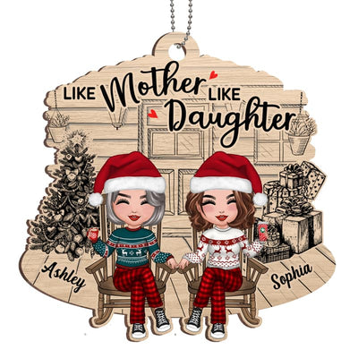 Mother Daughter Front Porch Christmas Personalized Wooden Ornament
