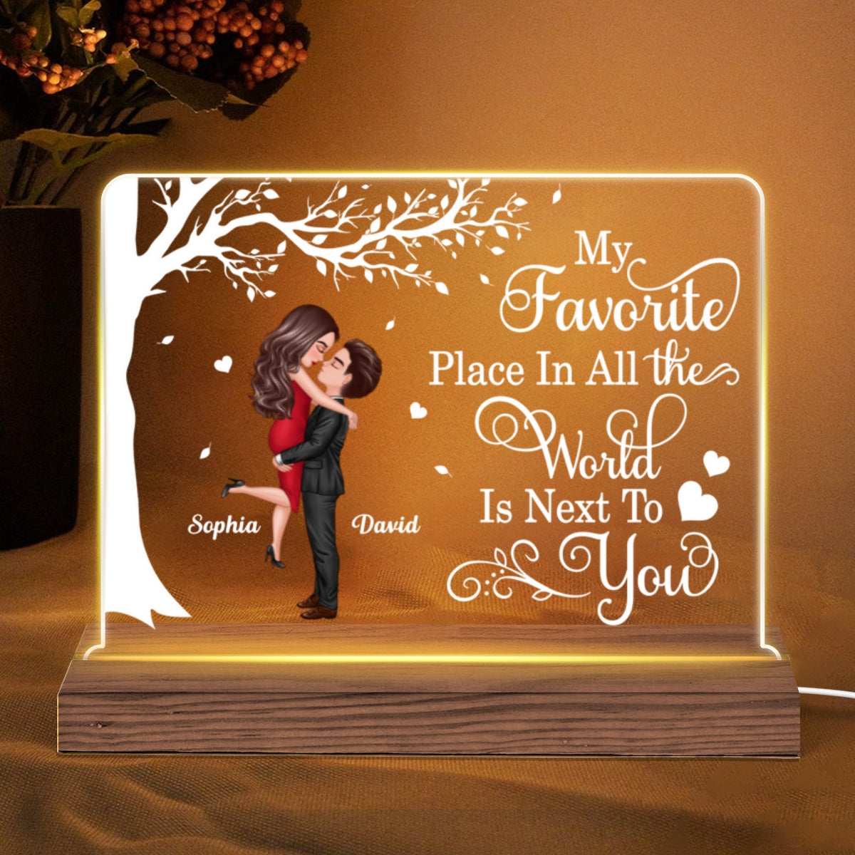 Favorite Place In The World Couple Kissing Personalized LED Night Light