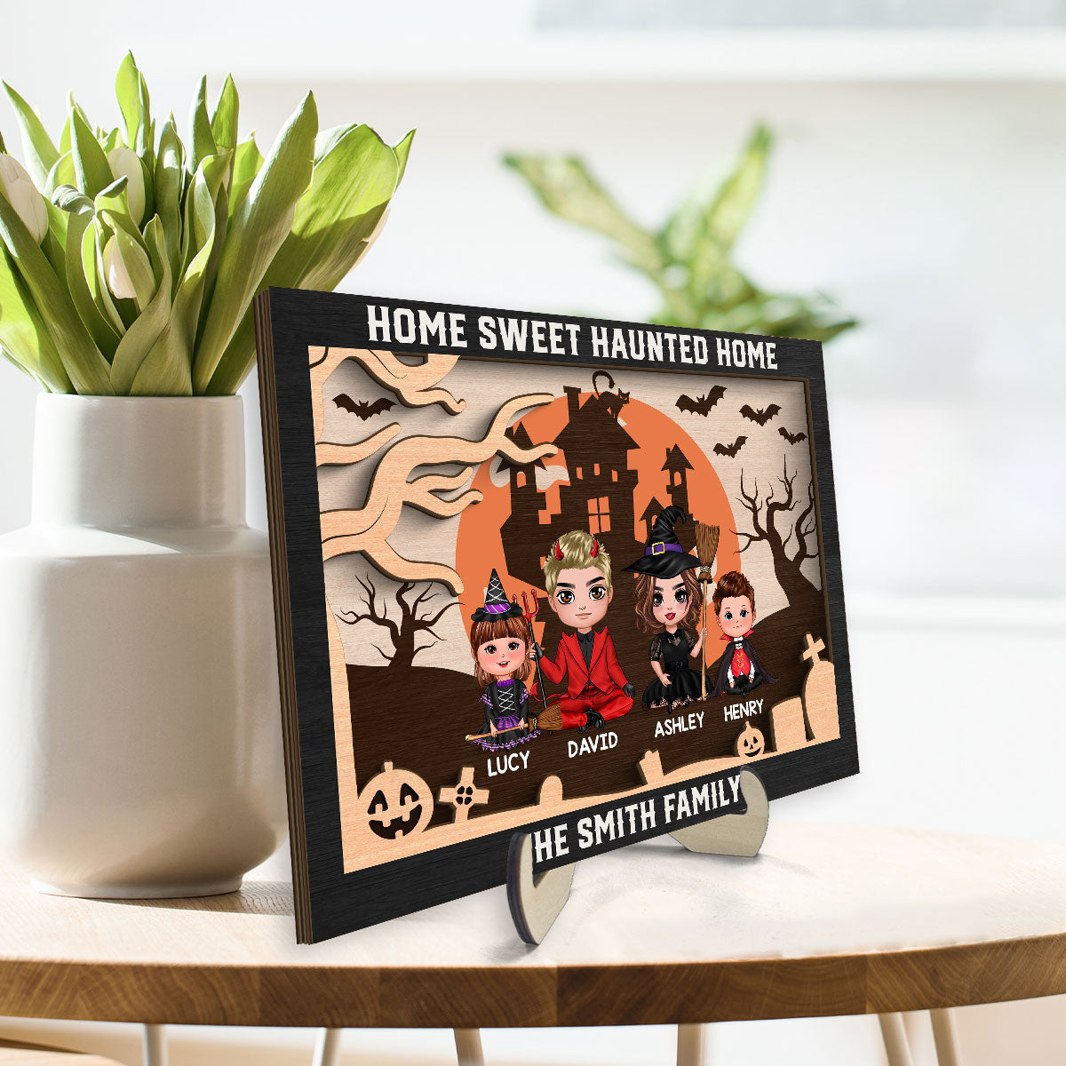 Home Sweet Haunted Home Personalized 2 Layer Wooden Plaque, Halloween Decoration