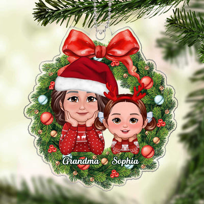 Grandma Grandkids Chin On Hands Christmas Wreath Personalized Acrylic Ornament