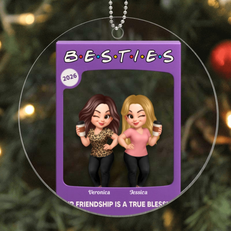 3D Effect Besties Forever Best Friends Purple Toy Box Style Personalized Acrylic Ornament, Christmas Gift For Besties