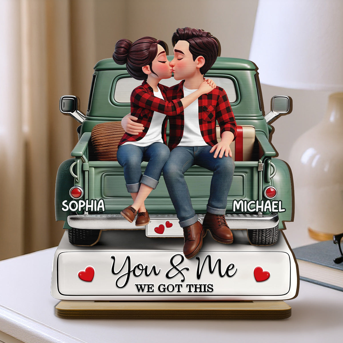 Forever Love Couple Kissing On The Truck - Personalized 2-Layered Wooden Plaque - Valentine's Day Gift For Couple, For Him, For Her