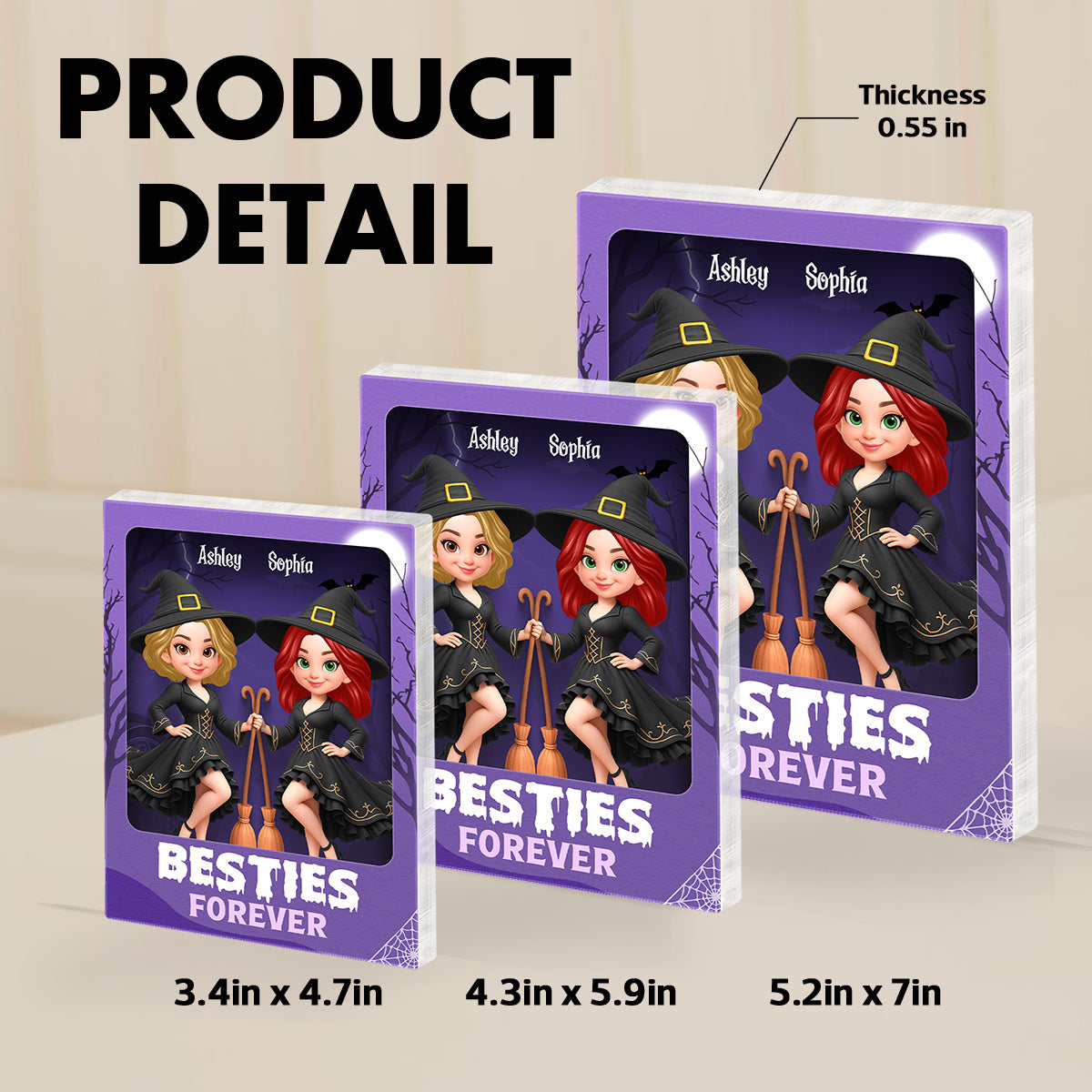 Halloween Witch Besties Sisters In Toy Box 3D Effect Action Figure Personalized Acrylic Block
