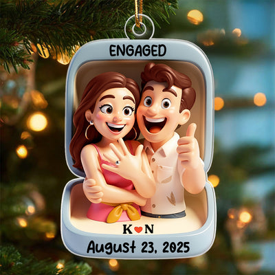 First Christmas Engaged - Personalized Acrylic Ornament, Custom Name Proposal Keepsake, Engagement Gift