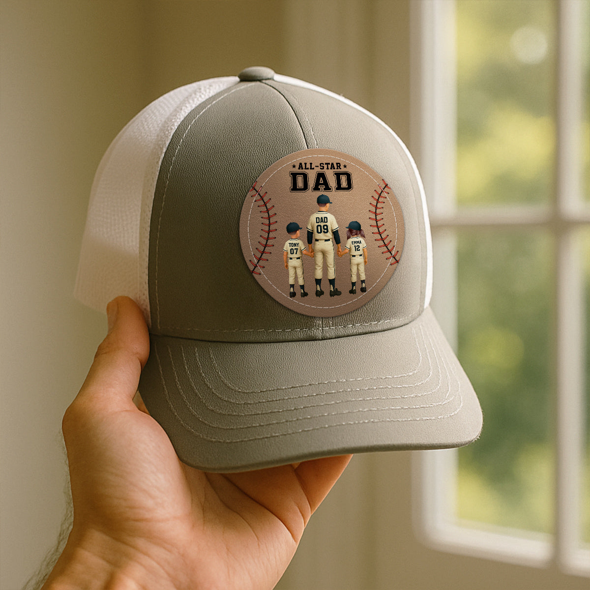 All-Star Dad Baseball Dad & Kids Personalized Leather Patch Hat