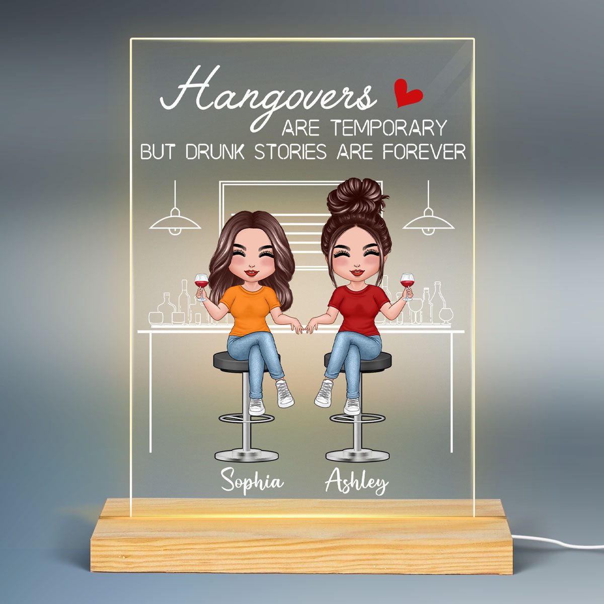 Besties Partners In Wine Personalized Rectangle Acrylic Plaque LED Lamp Night Light