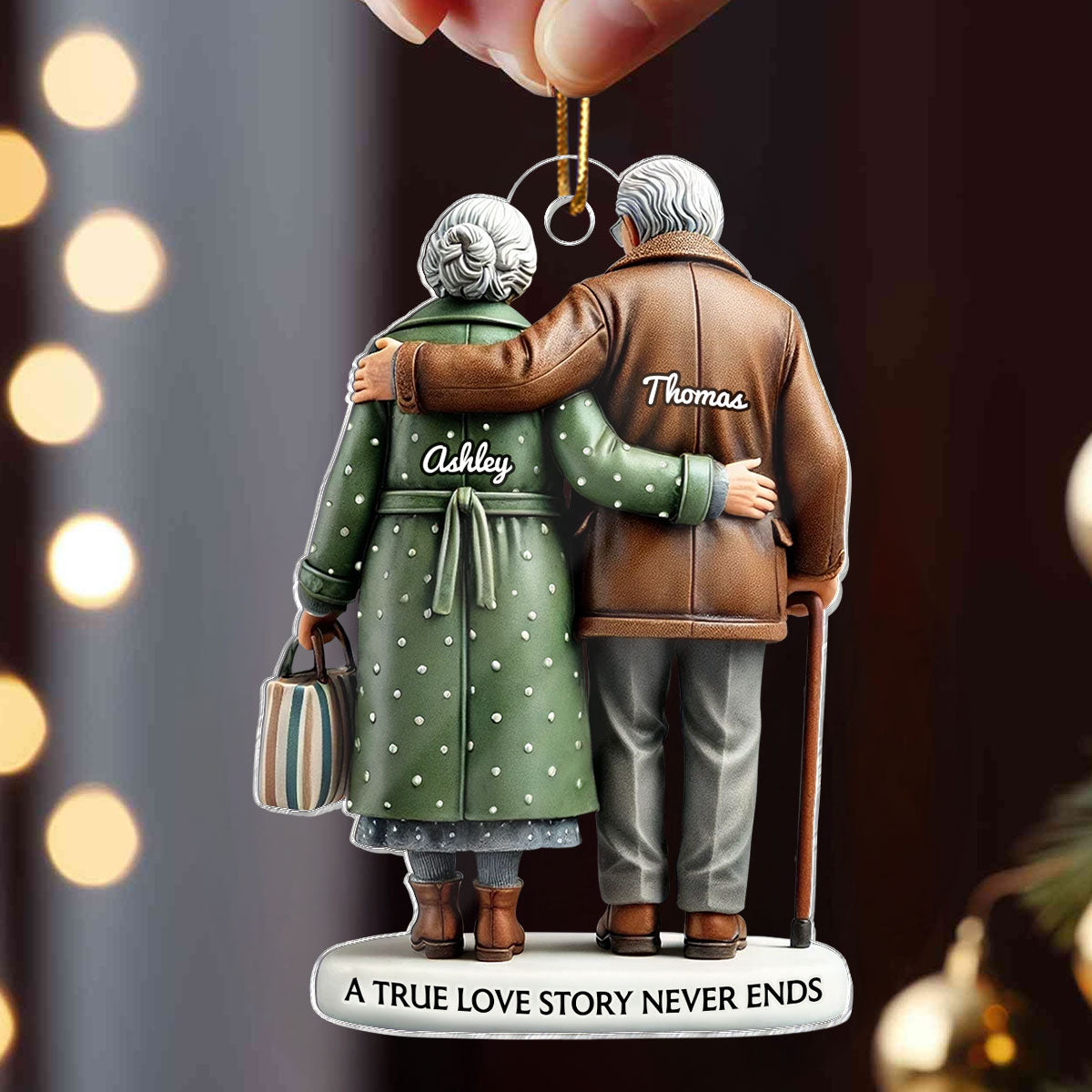 3D Effect Old Couple Embracing Personalized Acrylic Ornament, Heartfelt Keepsake,  Gift For Couple, For Him, For Her, Husband, Wife