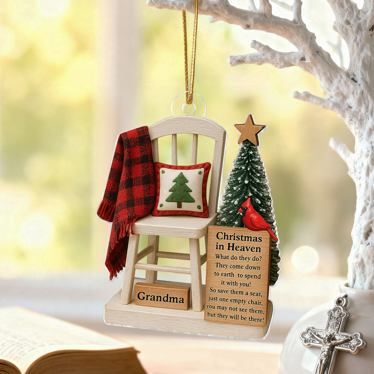 Christmas In Heaven Save A Seat - Personalized Acrylic Ornament - Christmas Memorial Keepsake For Family