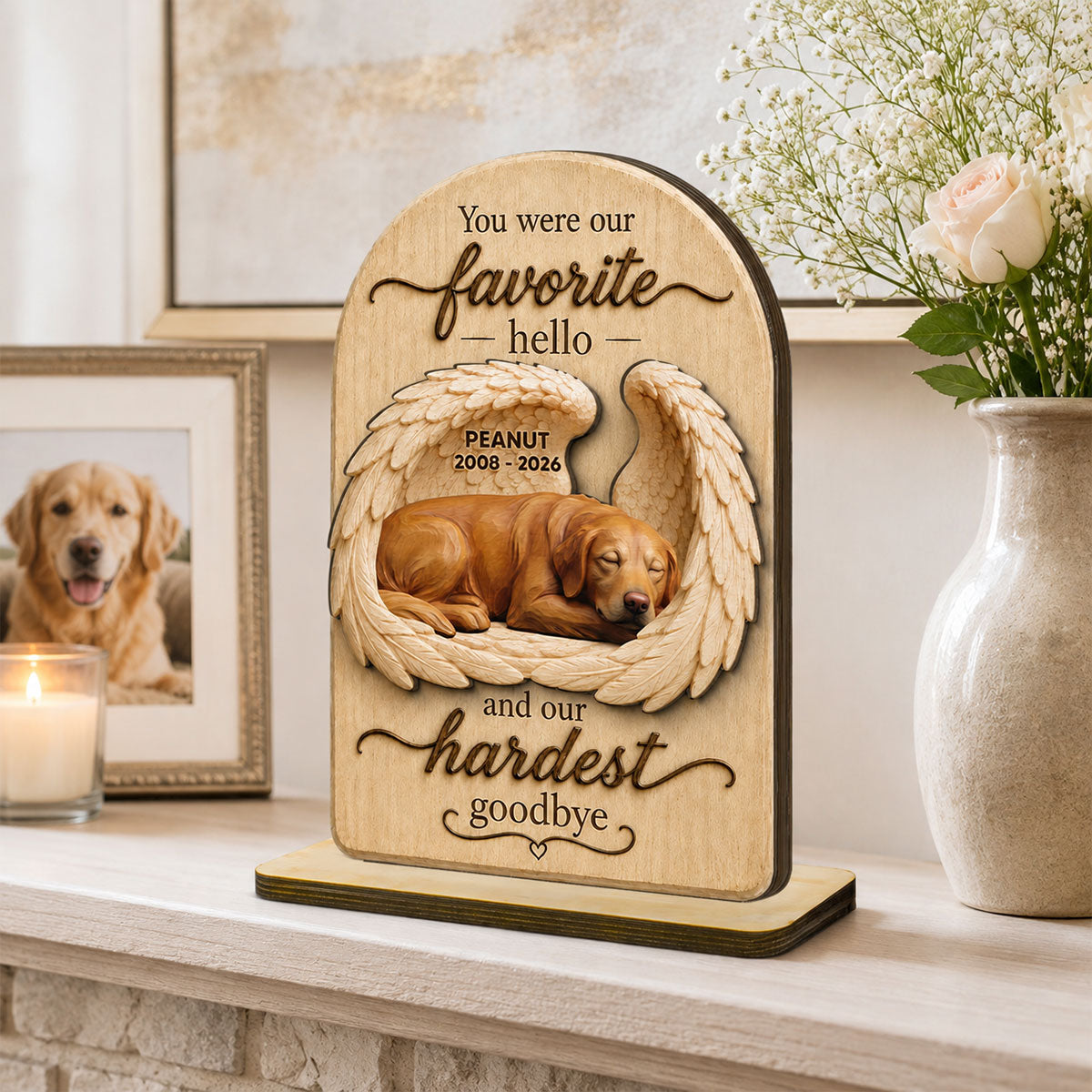 Pet Dog Cat Memorial Custom Photo You Were Our Favorite Hello - Personalized 2-Layered Wooden Plaque - Sympathy Gift, Remembrance Gift