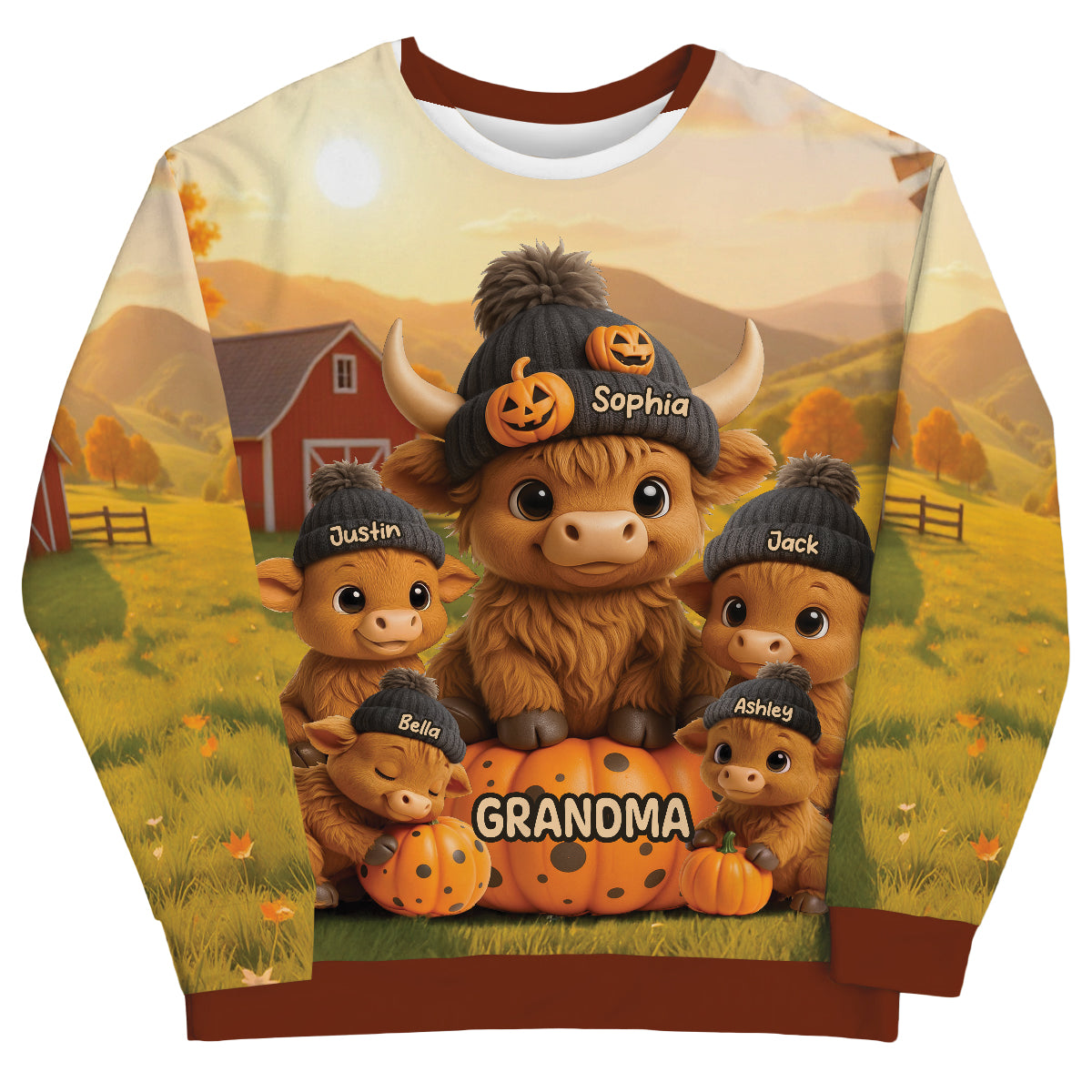 Mama Cow Grandma Cow And Kids 3D Effect Personalized Sweatshirt
