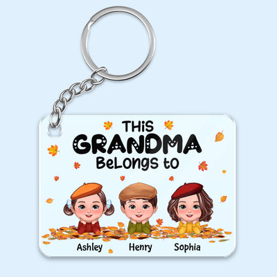 Grandma Mom Belongs To Fall Season Kids Laying On Leaves Personalized Acrylic Keychain