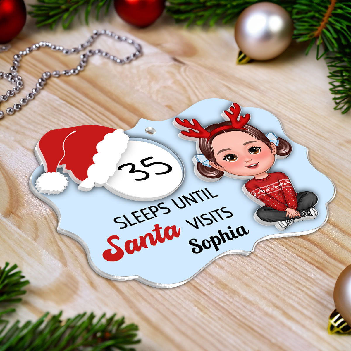 Cute Kid Countdown Sleeps Until Santa Visits Christmas Personalized 2-Layer Acrylic Ornament