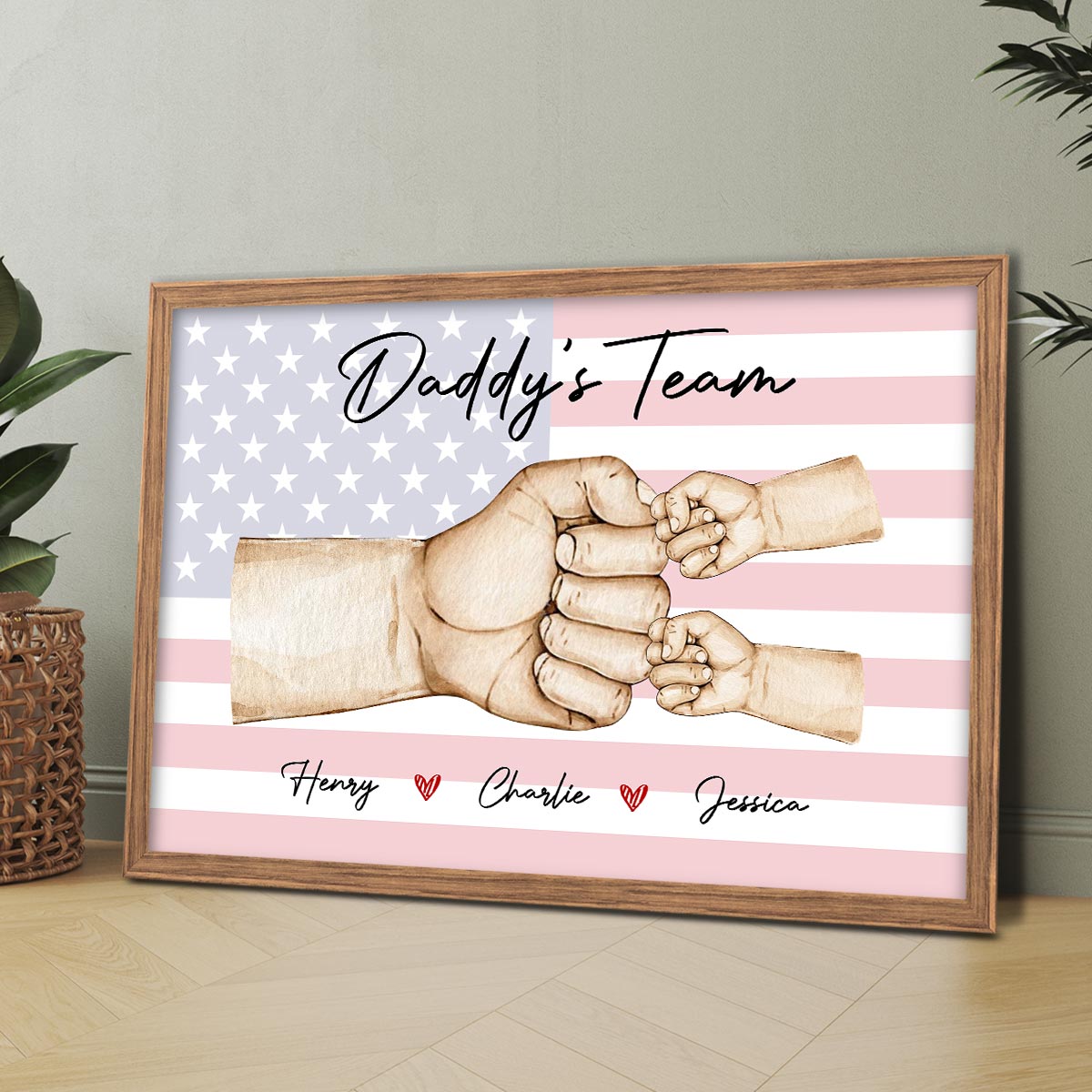 Nation Flag Daddy‘s Team Fist Bump Personalized Horizontal Poster, Father's Day Gift For Dad