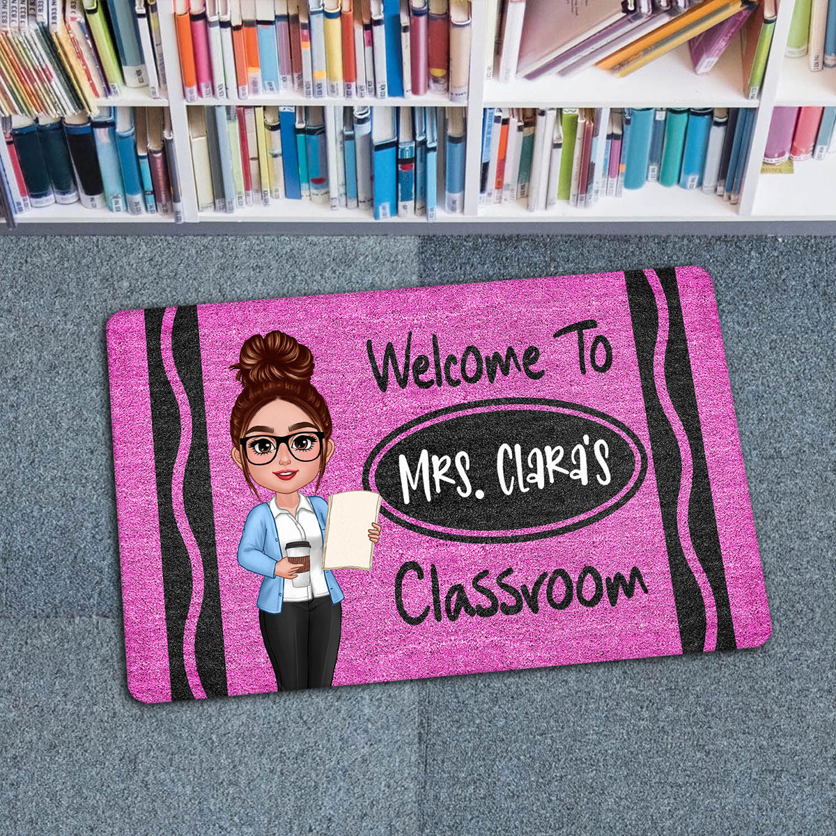 Teacher Crayon Pattern Welcome To Classroom - Personalized Doormat - Back To School Gift, Classroom Decoration