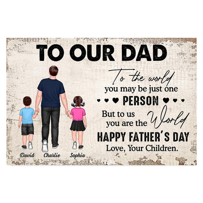 To My Dad Walking Dad And Kids Personalized Horizontal Poster