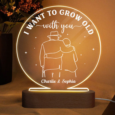 Grow Old With You Couple Personalized Circle Acrylic LED Lamp, LED Night Light, Gift For Him, Gift For Her