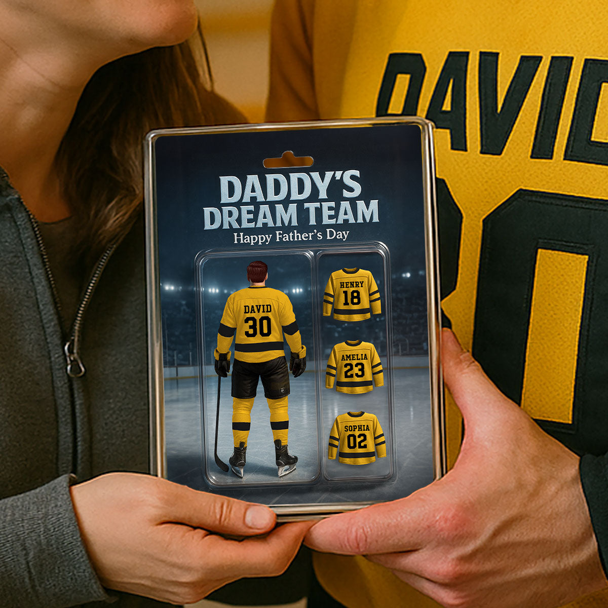 The Best Hockey Dad Ever With Kids' Names Custom Figure Personalized Acrylic Block Plaque, 2025 Father's Day Gift For Him, For Dad